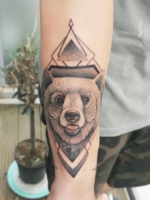 Bear with geometric background and dotwork 