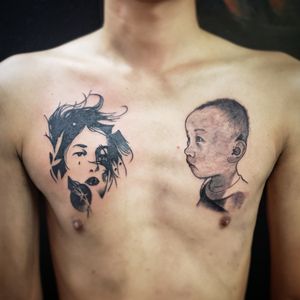 First Tattoos portrait of son and internet photo he likes to portray mom