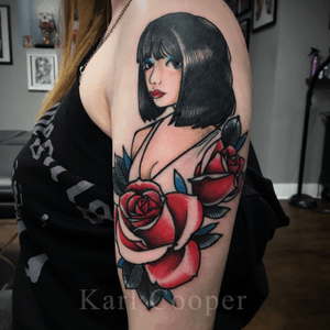 By Karl Cooper @kcoopertattoo #traditional #traditionaltattoo #oldschool #oldschooltattoo #girl #rose #london