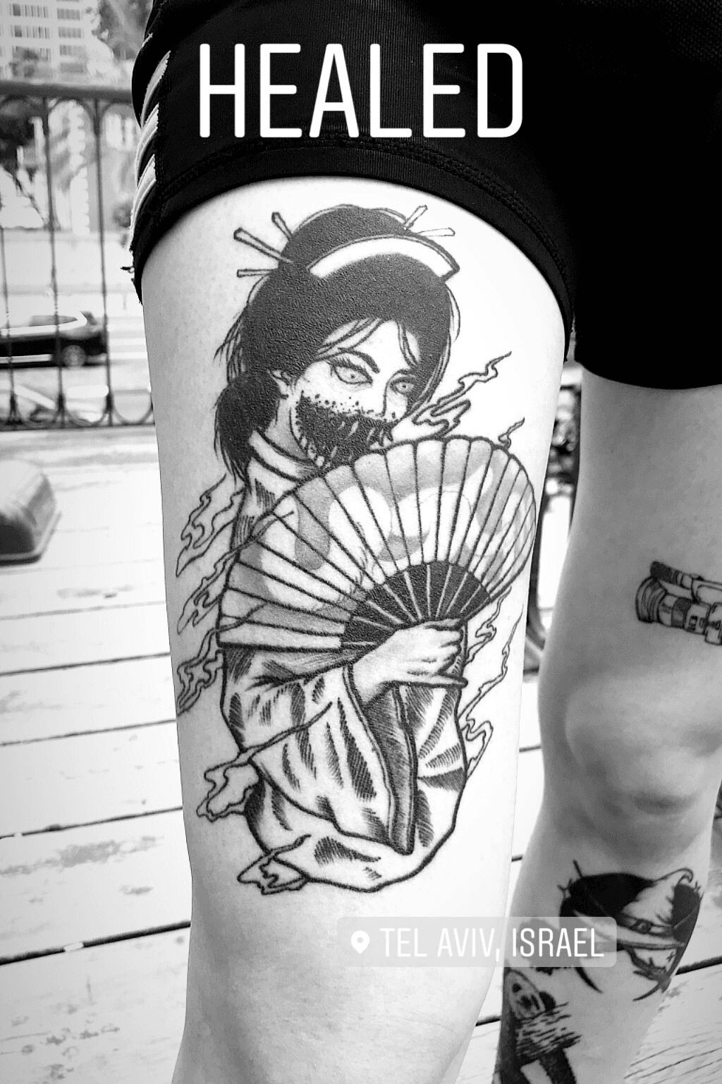 geisha fan japanese demon tattoo