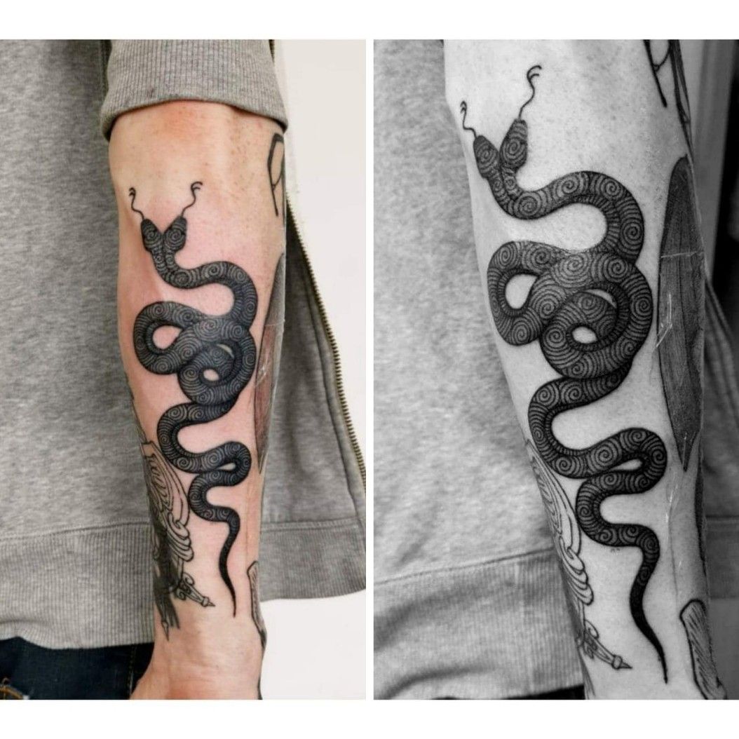 TwoHeaded Snake Tattoo by Larry Allen  Witch City Ink