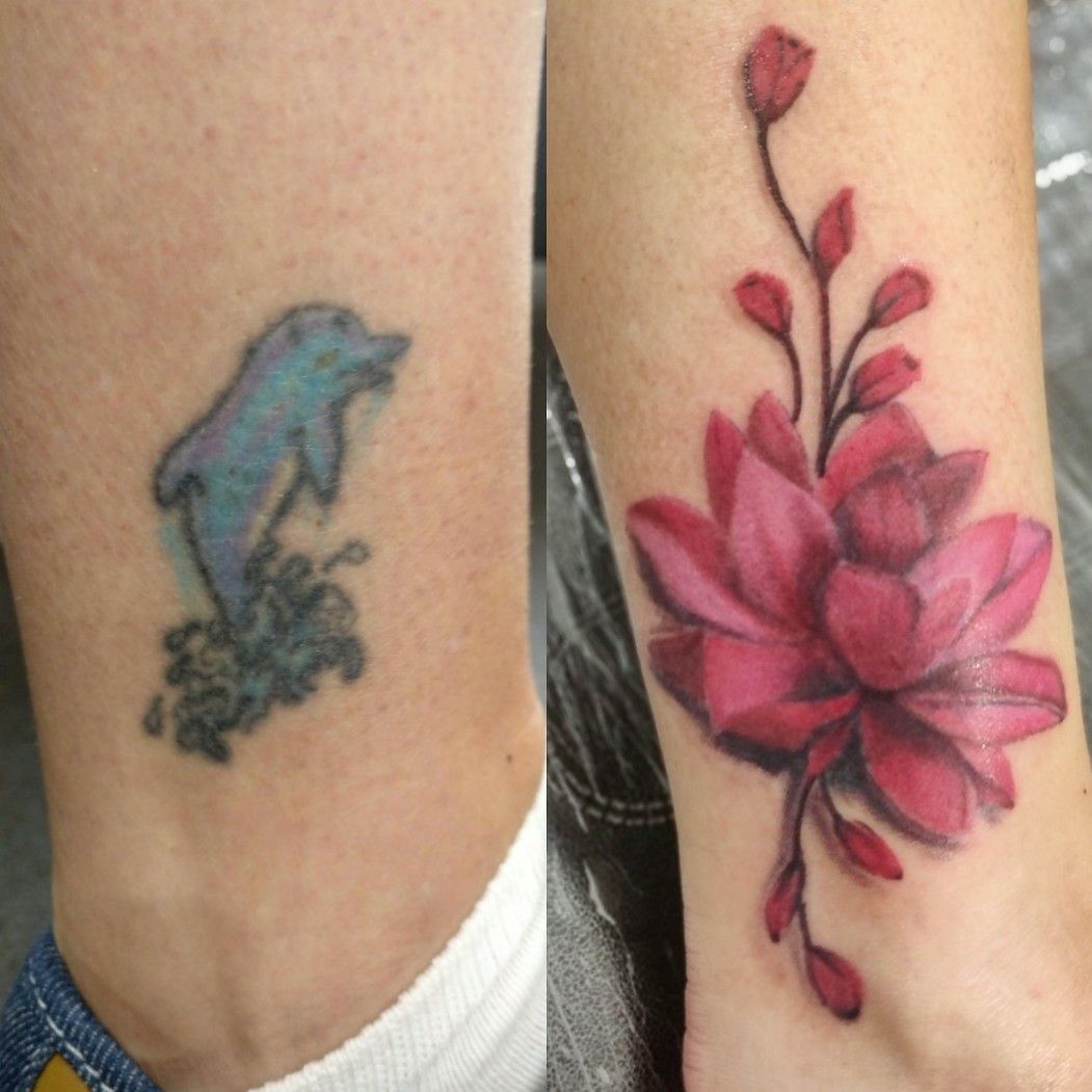 Cover up with Lotus Flower done by Jodi at FTS Gallery in Stratford CT  r tattoos