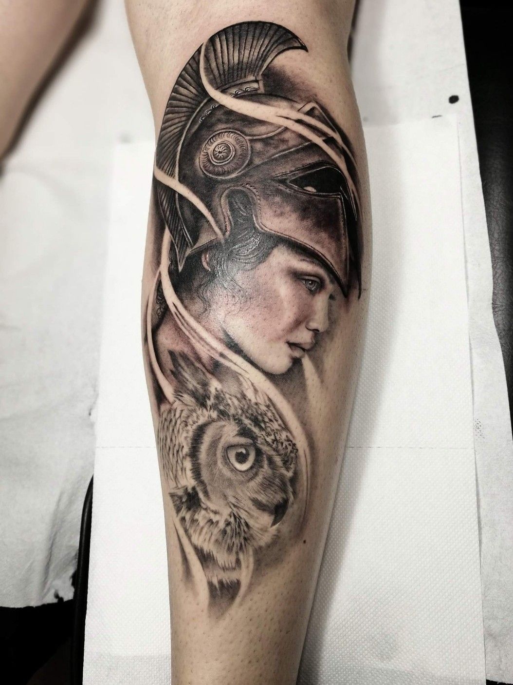 Tattoo uploaded by leonardo scalessi • Athena #athenatattoo #owl  #blackandgrey #realistic #realistictattoo #athena #greek #god • Tattoodo