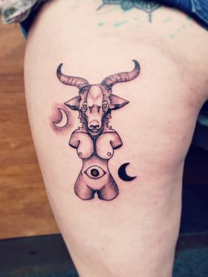 Baphomet tattoo, designed by me!#baphomet #occult #occulttattoo #occulttattoo #satanic #satanictattoo #moontattoo #neotrad #neotraditional #neotraditionaltattoo #blackandgreytattoo #calgarytattooartist #yyctattoo #tattooyyc #piratesloot #nudity #eyeballtattoo