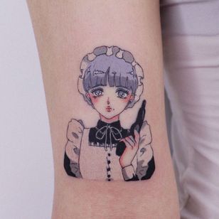 Anime tattoo of Log Tattoo #LogTattoo #animetattoo #anime #manga #animation #cartoon #newschool #illustrative #Japanese #Japaneseinspired #gun #maid #kawaii #pastel #arm