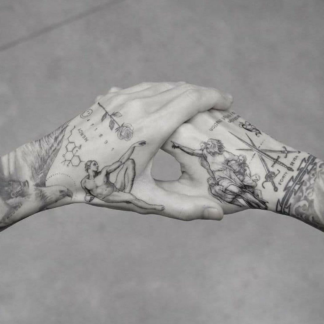 Tattoo of The Creation of Adam with a skeleton on the arm  서울 Jay  wkdwowns in Baltimore  Hand tattoos Tattoos Skeleton hand tattoo