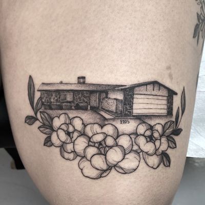 Tiny house and flowers #tattoo #tattoos #blackandgreytattoos #inkedmag#myinkaddict #lasvegas #tattooworkers #tattooartist #inked #blacktattoo #tattooart #housetattoo #artist #floral#floraltattoo #lasvegastattoo #lasvegastattooartist #dotwork #iblackwork #artist #inked #peony #blxink #peonytattoo #peonies#crosshatch#blackworkerssubmission