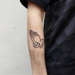 Clapper tattoo by Sara aka cosmobotic #cosmobotic #illustrative #graphicart #blackwork #minimal #clappertattoo #clappers #prayer #hands #religious #jesus #mary #iconic