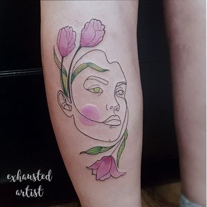 illustrative tattoo by exhausted artists #exhaustedartist #illustrative #portrait #tulip #flower #abstract #lady #girl 