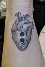 A semicolon in a heart #heart #SemiColon #SemicolonProject #anatomicalheart #blackandgrey #dotshading #dotshaded