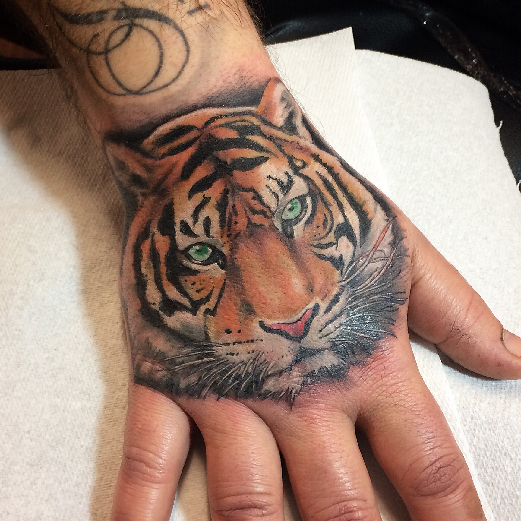 Tattoo uploaded by Jim • Tiger mitt for Gregor! We did both his hands in a day and he sat like a champ! Saw these healed the other day too, looking great. Tattoo uploaded by Jim • Tiger mitt for Gregor! We did both his hands in a day and he sat like a champ! Saw these healed the other day too, looking great.