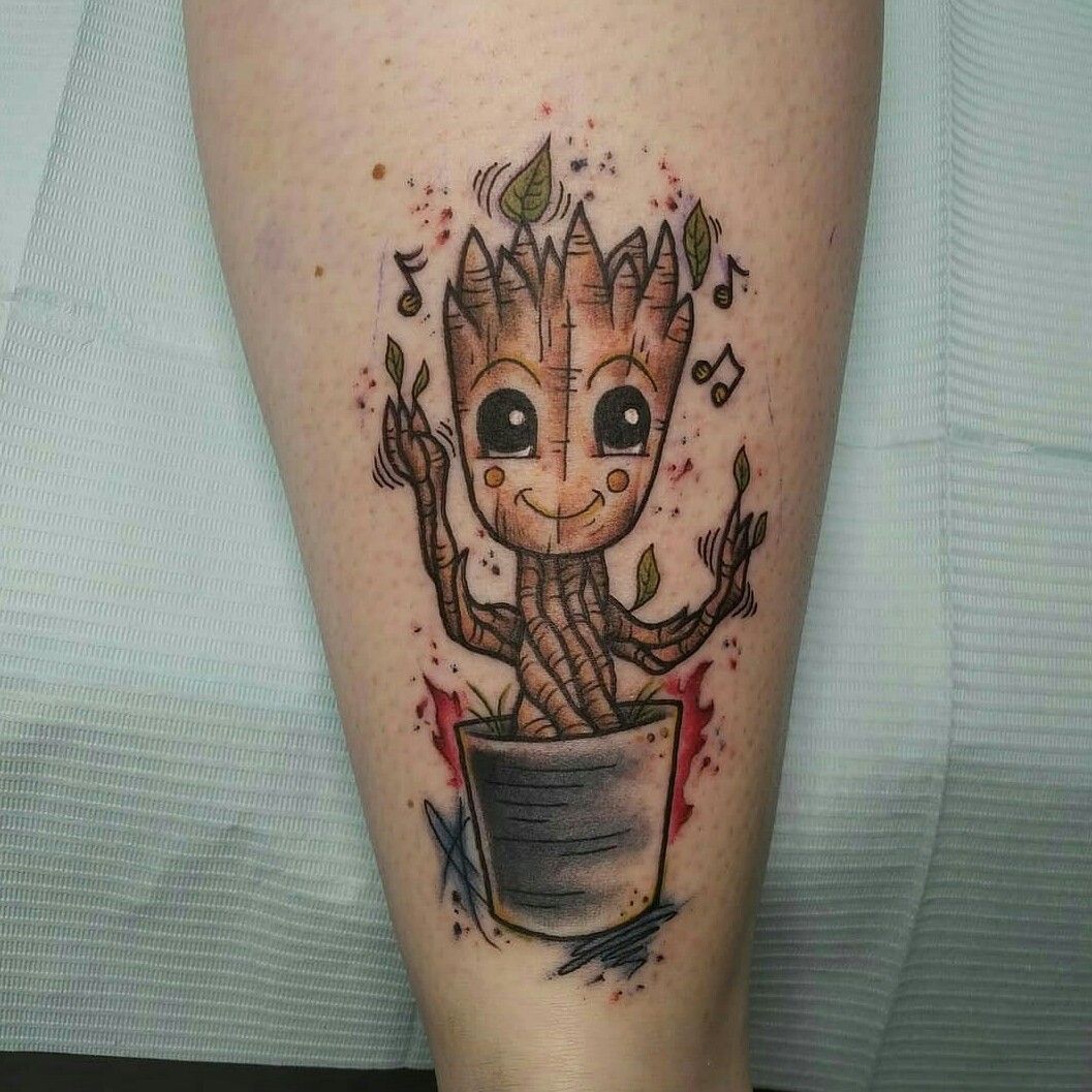 Baby groot tattoo by Larissa Long
