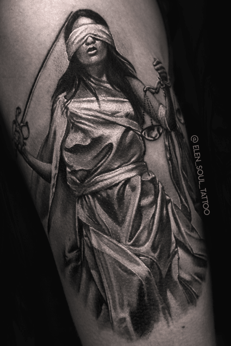 Blind Lady Justice tattoo time lapse  YouTube