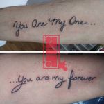 Matching tattoos written in clients handwriting for a couple...#scripttattoo #fonttattoos #letteringtattoo #byjncustoms