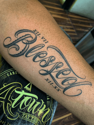 Blessed #script #scripttattoo #lettering #letteringtattoo #gardengrove #california #orangecountyca For appointments text 3109010862 