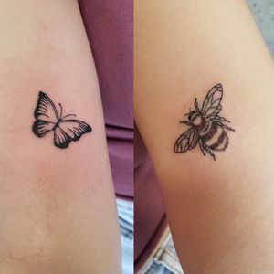 A tiny bee and butterfly i knocked ot a while ago.If you're looking for a new tattoo, Call the shop at 810-695-3333(ask for Jesse), Text only 313-442-3047(My tablet), or DM me.Please like and follow me @tattooedbyjesse FB, IG, SC, pinterest and www.facebook.com/tattooedbyjesse#TattooedByJesse #ComeGetSomeInk #LoyaltyTattooCompany #DynamicBlack #Tattoo #Tattoos #MichiganTattooArtists #MichiganPiercers #Tattooed #CheyenneTattooMachine #Cheyenne #bee #fineline #tinytattoos #quartersized #butterflytattoo