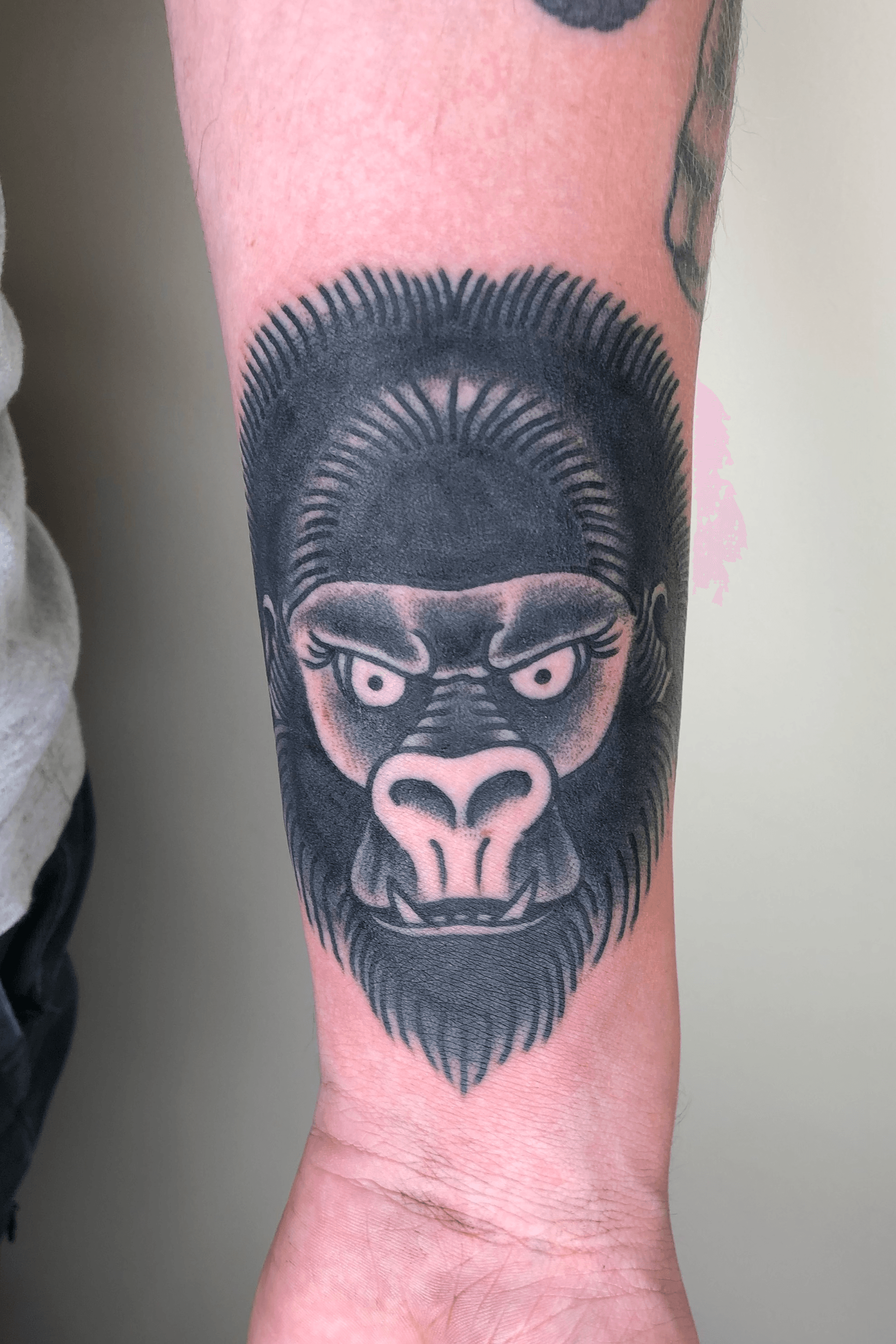 Traditional American Gorilla Head on Stomach Tattoo  Joe Haasch Tattoo