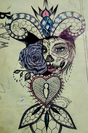 Demi's design. #candyskull #rose #hearts #tropical #tattoo #Art #Love 