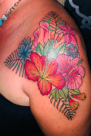 Tropical flowers as a cover up 