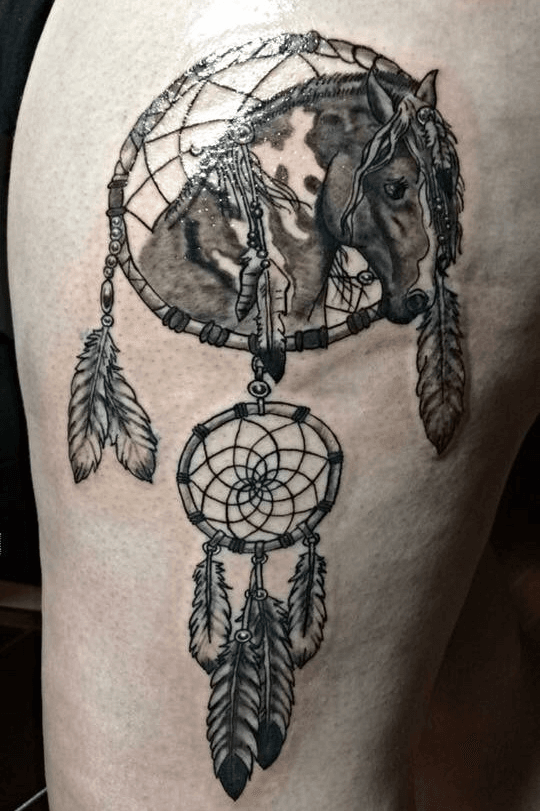 watercolor style custom native american war horse by Haylo TattooNOW