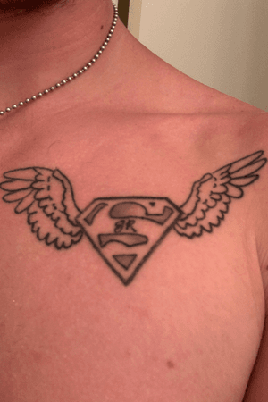 Tattoo for my grandfather. We watched super man growing up and thats his intials in the middle 