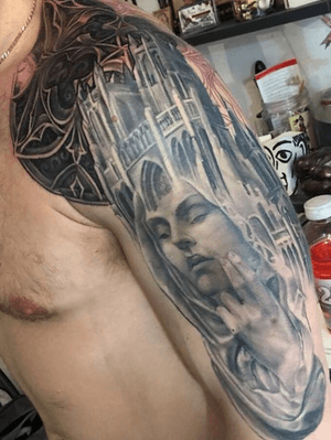 Cathedral mothe mary realistic sudrealistic tattoos 