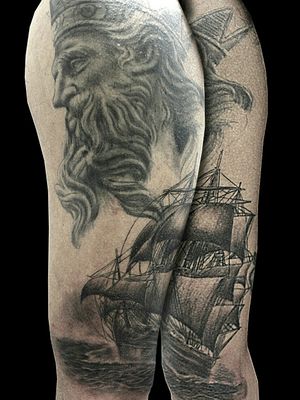 Poseidon and ship#poseidontattoo #Poseidon #ship #boat 