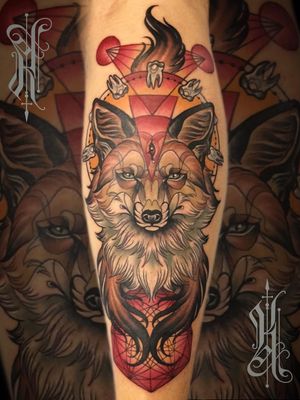 Neotraditional tattoo by Kat Abdy #KatAbdy #neotraditional #fineart #Artnouveau #detailed #painterly #portraits #lady #magic #esoteric #fox #animal #arm