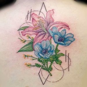 Realistic Colourful Lillies and Poppies with Geometric Detailing