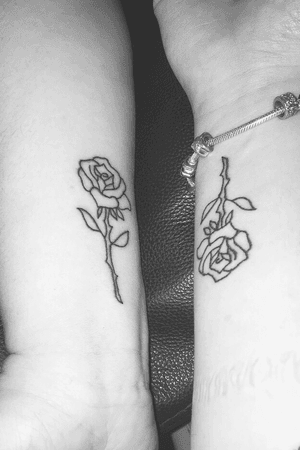 My first tatto, a rose matching with my best pal 🌹