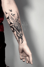 Raven, sketch, inkwork, forearm tattoo