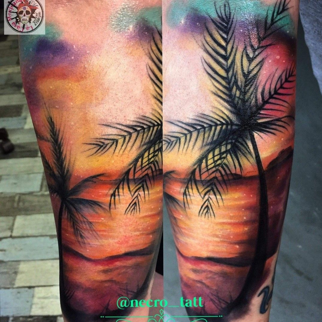 90 Sunset Tattoos For Men  Fading Daylight Sky Designs  Sunset tattoos  Tree sleeve tattoo Tree tattoo