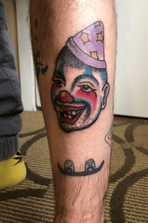 American Traditional Clown from @lifeofagony at Blackbird Electric Tattoo in Calgary, Ab. Got this out of a $100 get what you get gumball machine.