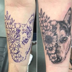 Stencil & completed - Done by Lana Thomas October 2017Photo of my dog & pictures of flowers used.