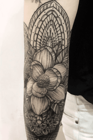 More progress on @misimiluv sleeve from last week.  Coming along finally.  Got  openings for this month at the new spot in cypress at Skanvas Tattoo.  Hit me up for details.  Consultations open tues-sat.  And down for walkins when available for now or whatever.  Message me for appointments.  Thanks for looking!  #peaces #blackwork #magnoliaflower #ornamental #mandala #dotwork #wip #progress #girlswithtattoos #guyswithtattoos #flower #tattoo #inkedlife #arte #inkedlife #bless #hustle #cypress #anahiem #cerritos #buenapark #fullerton #california #sleeve
