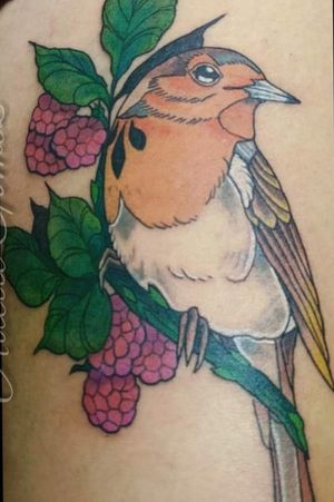 Neotraditional bird tattoo design.