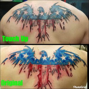 American Flag EagleOG - Early 2017 - Above All Tattoo; Columbus GATouch Up - Late 2018; Hot Rod Tattoo; Sanford, NC