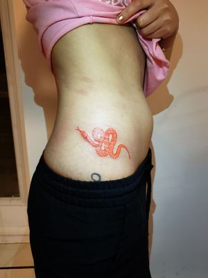 Freehand red snake scar cover-up