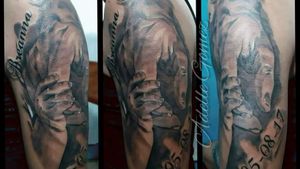 Black and gray work for a father giving tribute to his baby girl. Love love love!