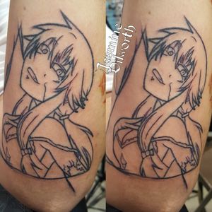 Tattoo uploaded by Jasmine Dilworth • Another one from the flash book! Only  wanted the outline on phsyco babe Yuno! Thanks, John! #tattoo #tattooartist  #femaletattooartist #anime #animeink #animetattoo #flashtattoo #flash # outline #outlinetattoo #