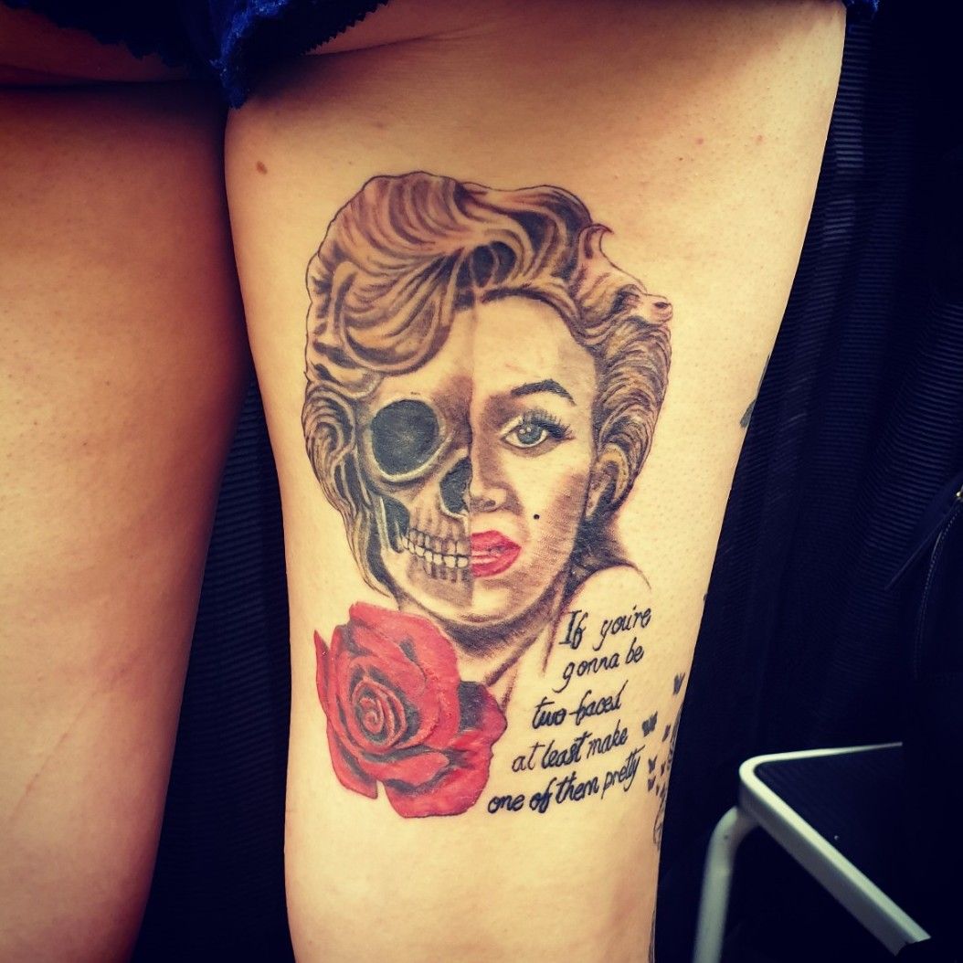 Holdens Ink  Marilyn Monroe half skull tattoo Ive done  Facebook