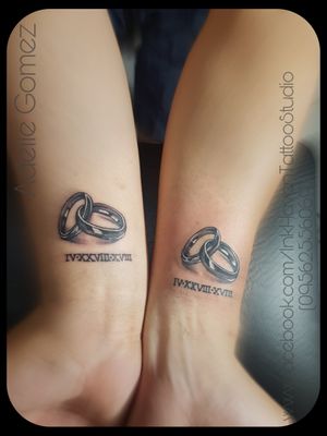 Lovely couple tattoo with customized date for clients anniversary. 