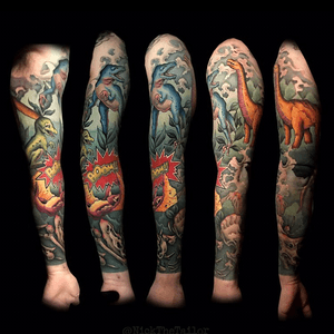 Dinosaur extinction sleeve - my client gave me a ton of freedom with this one!