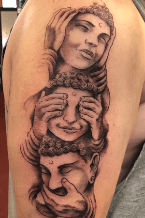 Hear no, see no, speak no evil Buddha’s by Shawn Dubin @ Idle Hands Tattoos in NOLA