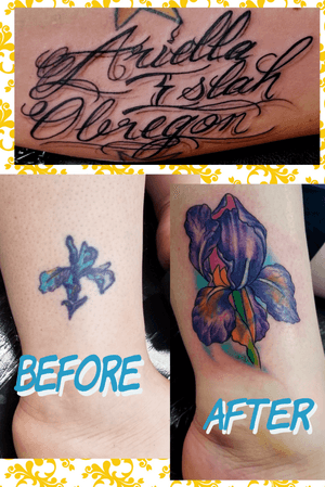 #coverup #coveruptattoo #tattoo #lettering #letteringtattoo #flower #flowertattoo #orchid #tattoosbythad