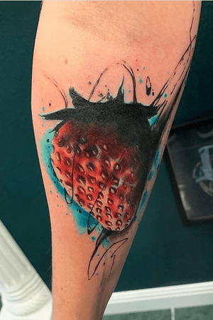 Watercolor strawberry on forearm!