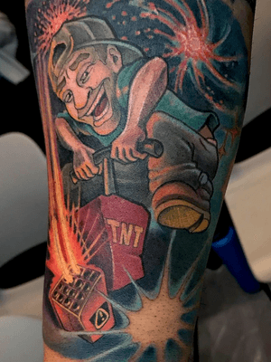 Fireworks Guy (Done at CTS in Vegas 2018) #fireworks #newschool #color #illustrative #forearm #tattooartist #maxwellrivera 