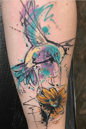 Watercolor humming bird on forearm!