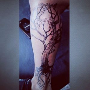 Freestyle tree tattoo, with her kid's names
