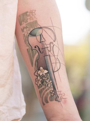 Art Nouveau tattoo by Alba of Longstory Tattoo #Alba #LongstoryTattoo #artnouveau #ArtNouveautattoo #artnouveuatattoos #fineart #nature #violin #flowers #floral #pattern #geometric #art #color #arm